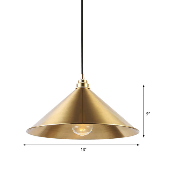Metallic Vintage Brass Pendant Light With Conic Shade - Indoor Hanging Ceiling