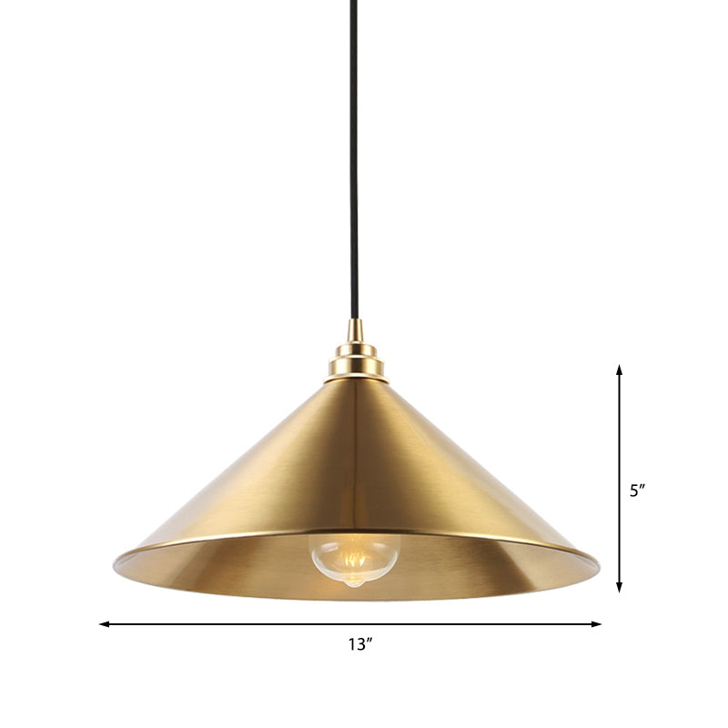 Conic Shade Metallic Pendant Light - Vintage Brass Indoor Ceiling Fixture With 1 Hanging
