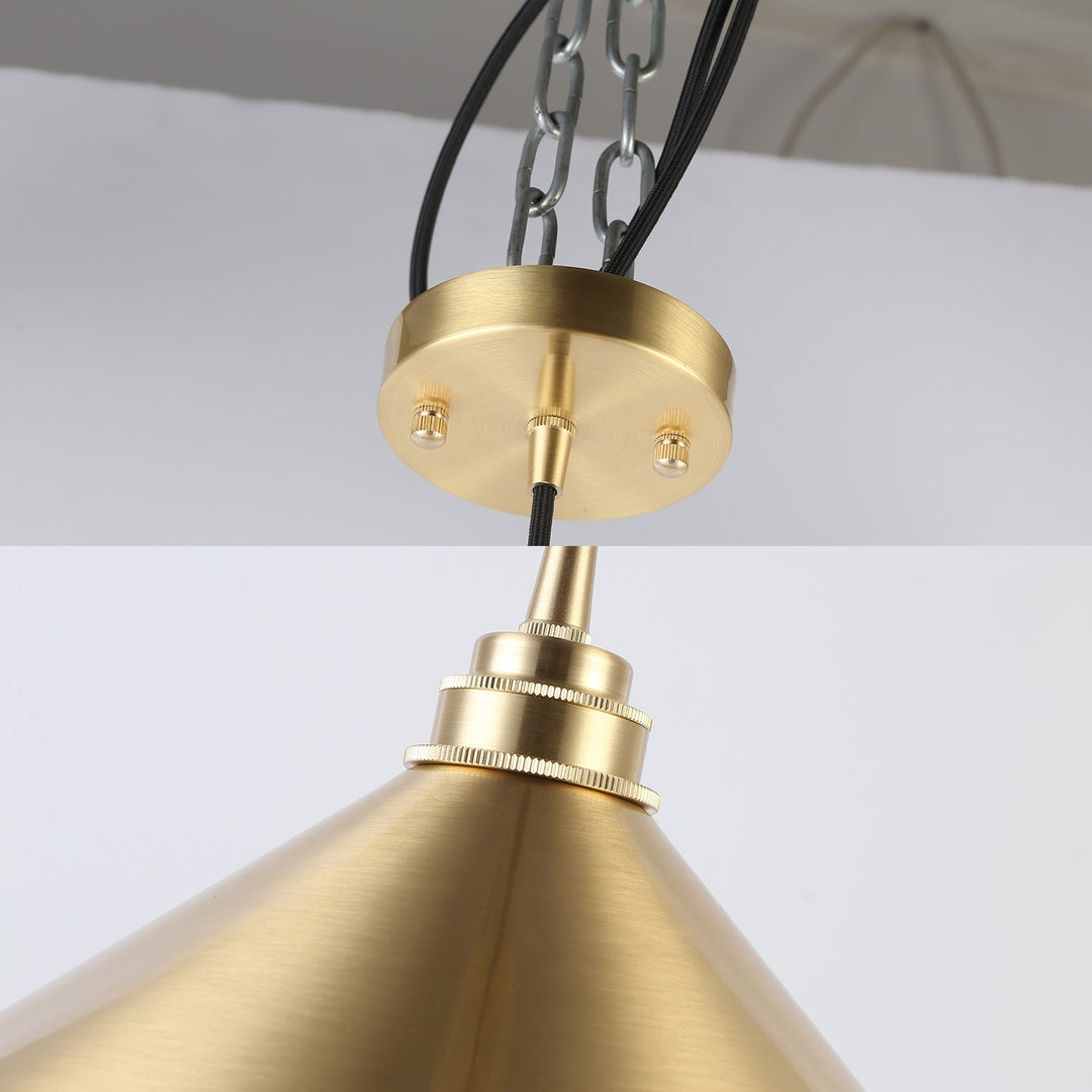 Conic Shade Metallic Pendant Light - Vintage Brass Indoor Ceiling Fixture With 1 Hanging