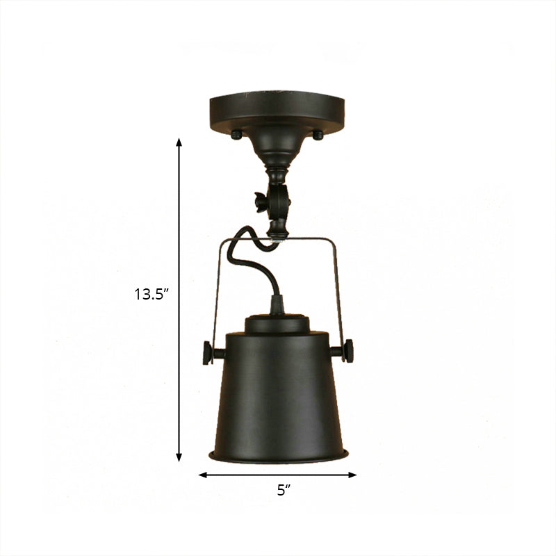 Antique Metal Bucket Shade Ceiling Lamp - Rotatable Semi Flush Pendant Light For Living Rooms 1