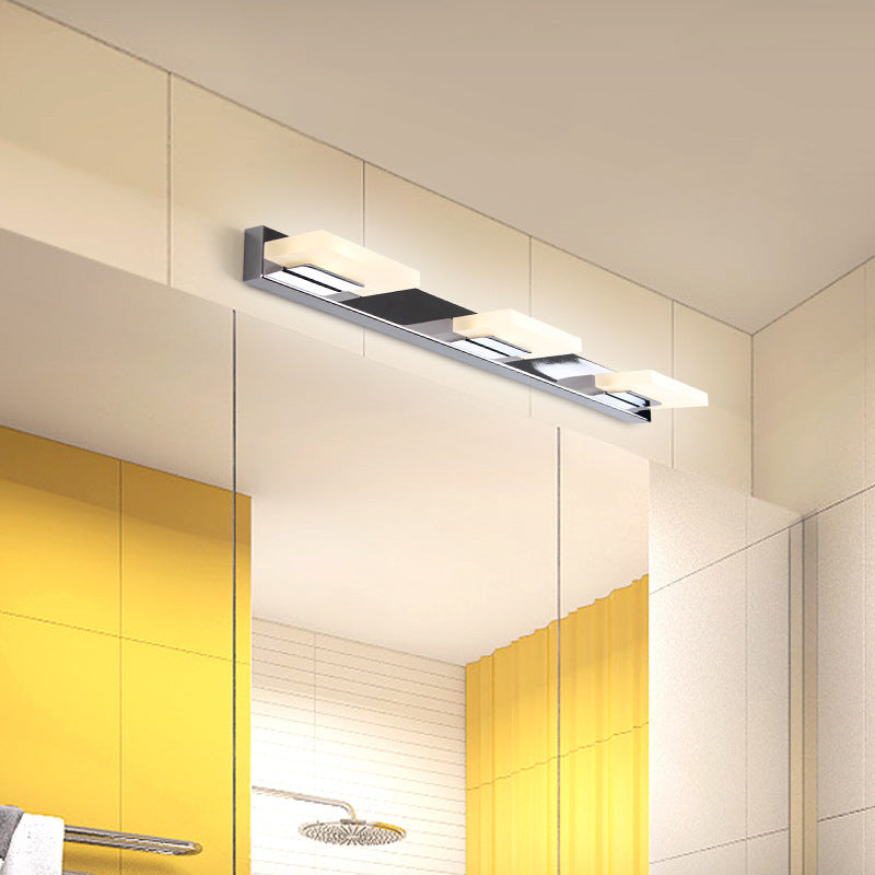 Chrome Wall Sconce With Brick Acrylic Shade For Bathroom Vanity - Choose From 2/3/5 Warm White