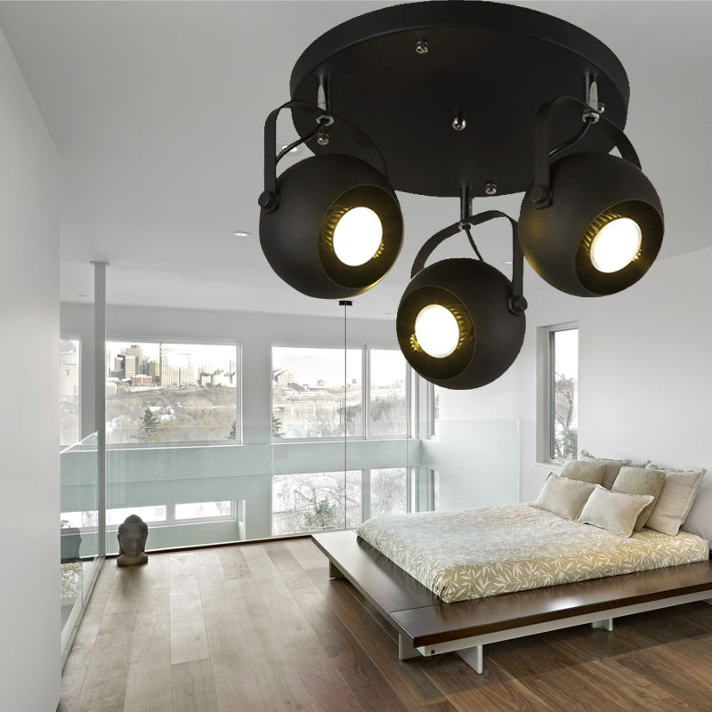 Vintage-Style Black Globe Metal Ceiling Light Fixture Rotatable & Semi Flush For Bedrooms -