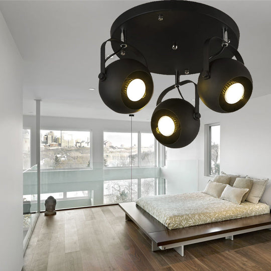 Vintage-Style Black Globe Metal Ceiling Light Fixture Rotatable & Semi Flush For Bedrooms -