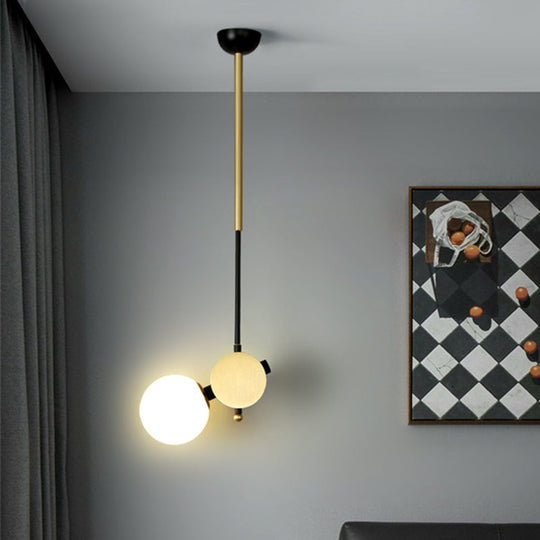 Modernist Opal Glass Ceiling Lamp - 1 Head Bedroom Pendant Light In Black/Gold Left/Right Black-Gold