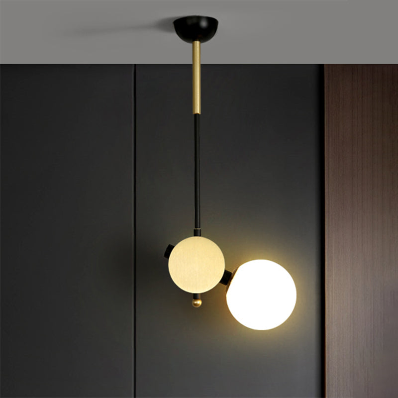 Opal Glass Modernist Ceiling Lamp - Black And Gold With Left/Right Pendulum Light For Bedrooms