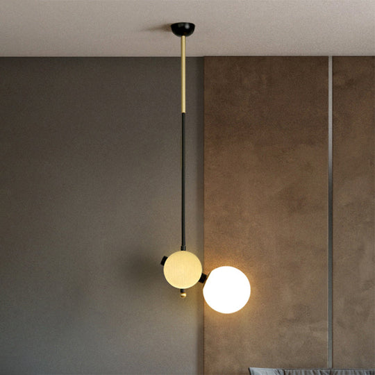Modernist Opal Glass Ceiling Lamp - 1 Head Bedroom Pendant Light In Black/Gold Left/Right