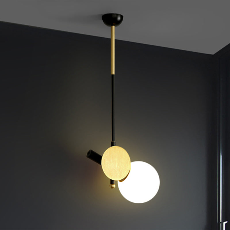 Opal Glass Modernist Ceiling Lamp - Black And Gold With Left/Right Pendulum Light For Bedrooms