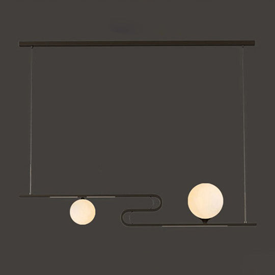 Modern Hanging Chandelier With Milky Glass And Folding Line Design In Black For Dining Hall Island