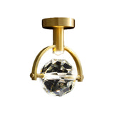 Clear Crystal Led Porch Ceiling Light: Beveled Hexahedron/Ball Semi Flush Mount Modern Brass