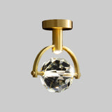 Clear Crystal Led Porch Ceiling Light: Beveled Hexahedron/Ball Semi Flush Mount Modern Brass