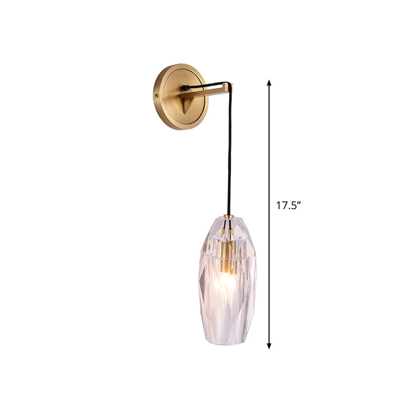 Contemporary Torpedo Crystal Sconce Light Fixture - 1 Head Wall Mounted Lighting For Bedchamber