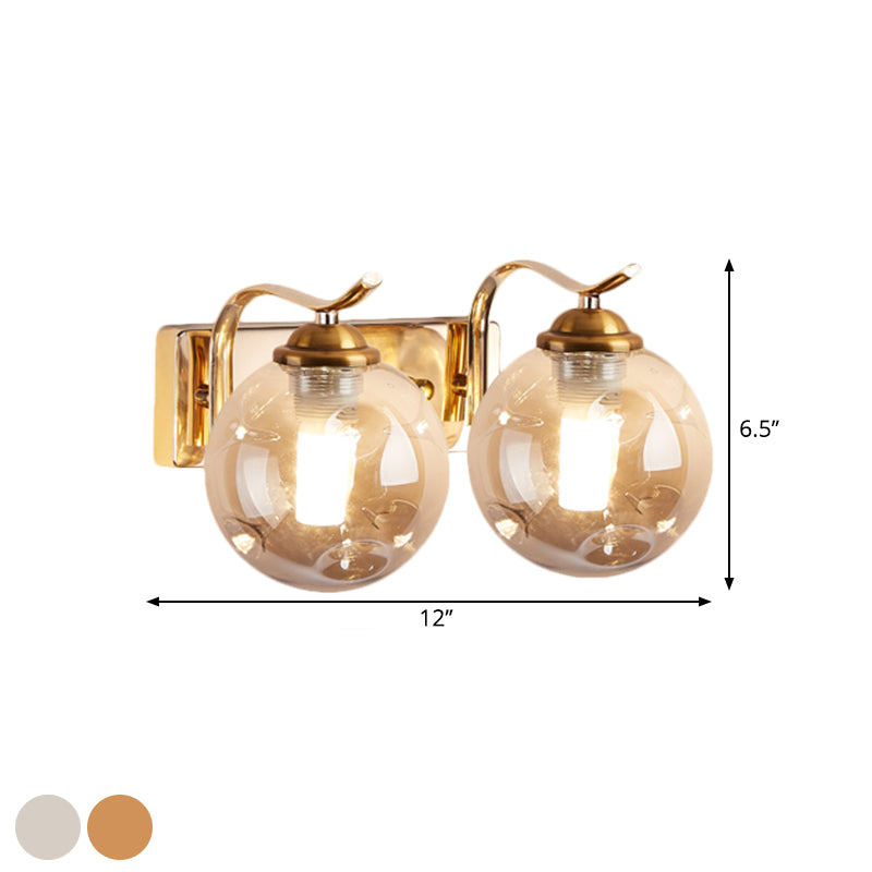 Modernist Bubbly Wall Sconce In Amber/Smoke Gray Glass - Drawing Room Light Mounted Black/Gold