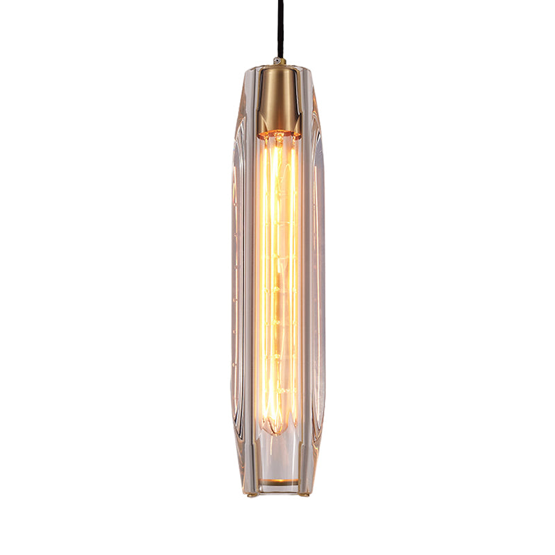 Modern Crystal Glass Hanging Pendant Light Fixture With Rod-Shaped Design And 1 Bulb