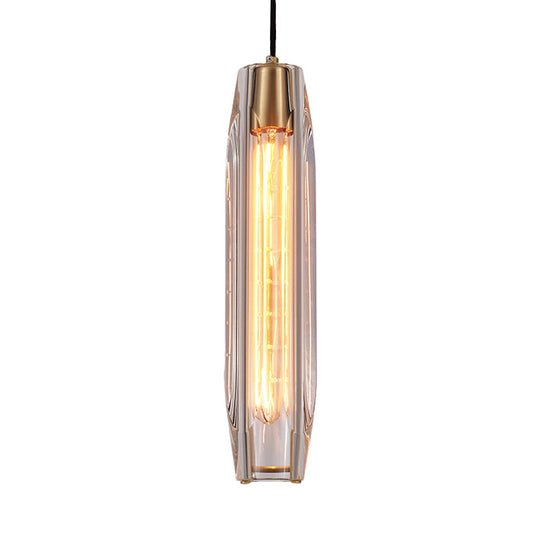 Modern Crystal Glass Pendant Light With Rod Design - Single Bulb