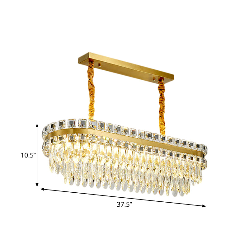 Led Crystal Drop Oval Island Light - Modern Clear Dining Room Fixture