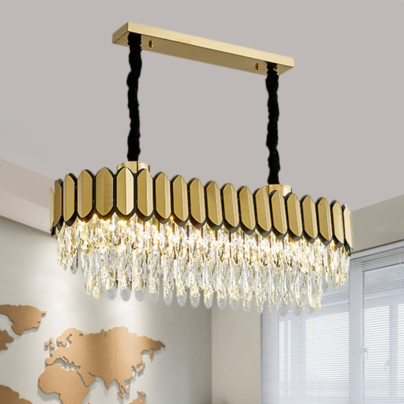 Contemporary Gold Finish Oval Island Light With Clear Crystal Shuttles And Led Bulbs
