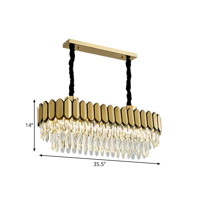 Contemporary Gold Finish Oval Island Light With Clear Crystal Shuttles And Led Bulbs