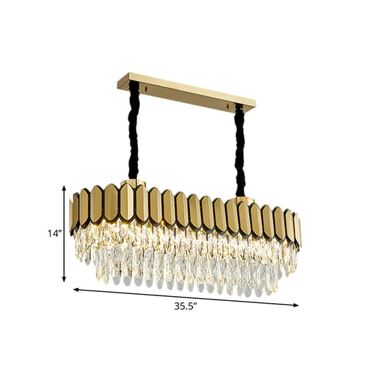 Contemporary Gold Finish Oval Island Light With Clear Crystal Shuttles And Led Bulbs
