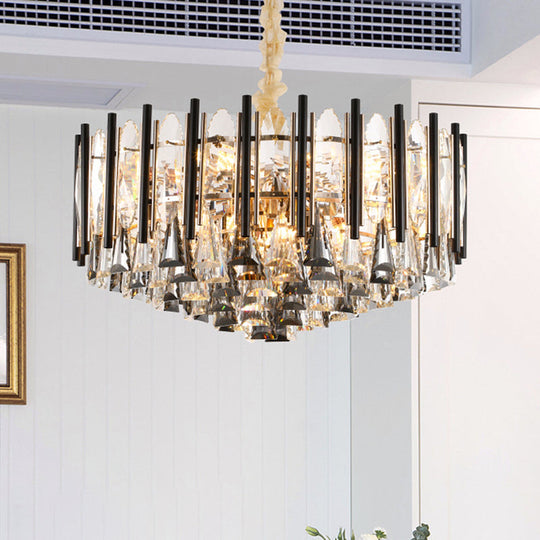 Modern Clear Crystal Chandelier with 12 Tapered Heads and Triangular Drops Black Tubes Clear