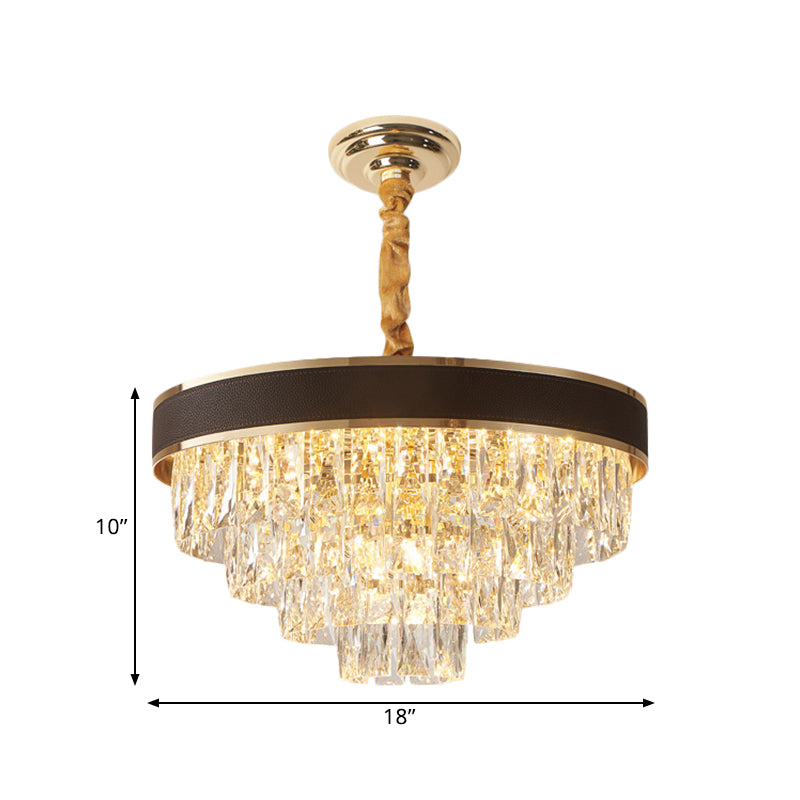 Tapered Clear Crystal Blocks Ceiling Chandelier - Modern 8/10 Heads Suspension Lamp 18’/23.5’ Width