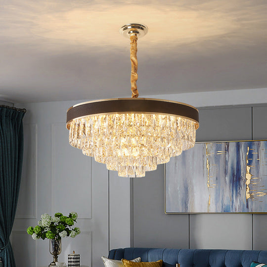 Tapered Clear Crystal Blocks Ceiling Chandelier - Modern 8/10 Heads Suspension Lamp 18’/23.5’ Width