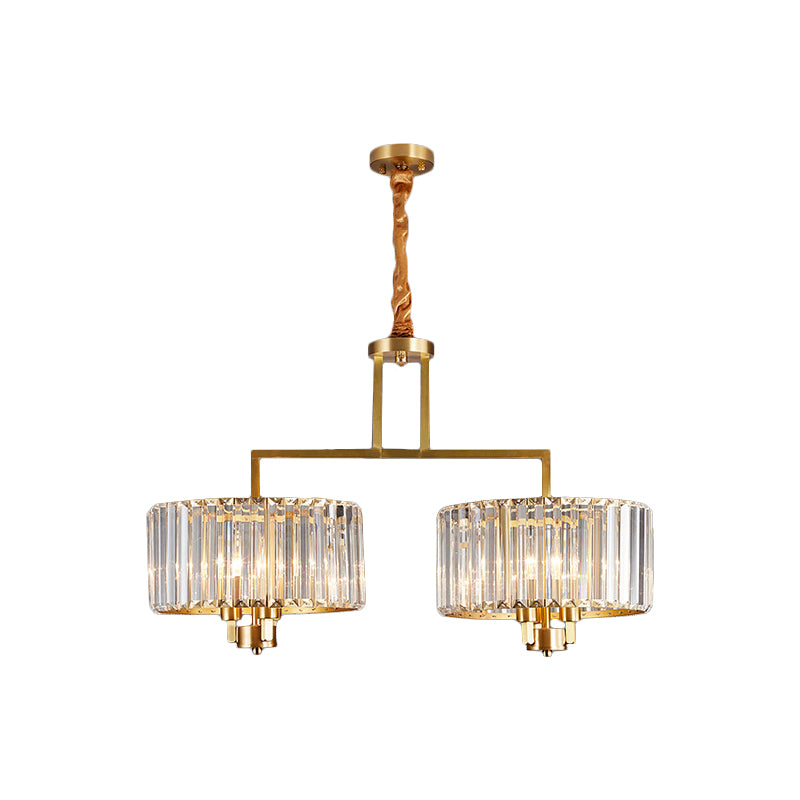 Modern Crystal Prism Pendant Light With 6 Bulbs - Clear Drum Chandelier For Great Room