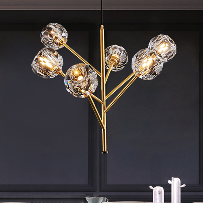 Modern Crystal Ball Chandelier - Gold Suspension Lighting With 3/6 Head Options 6 /