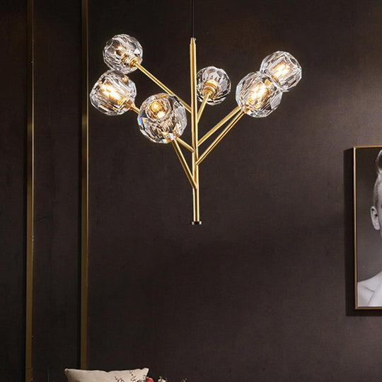 Modern Crystal Ball Chandelier - Gold Suspension Lighting With 3/6 Head Options