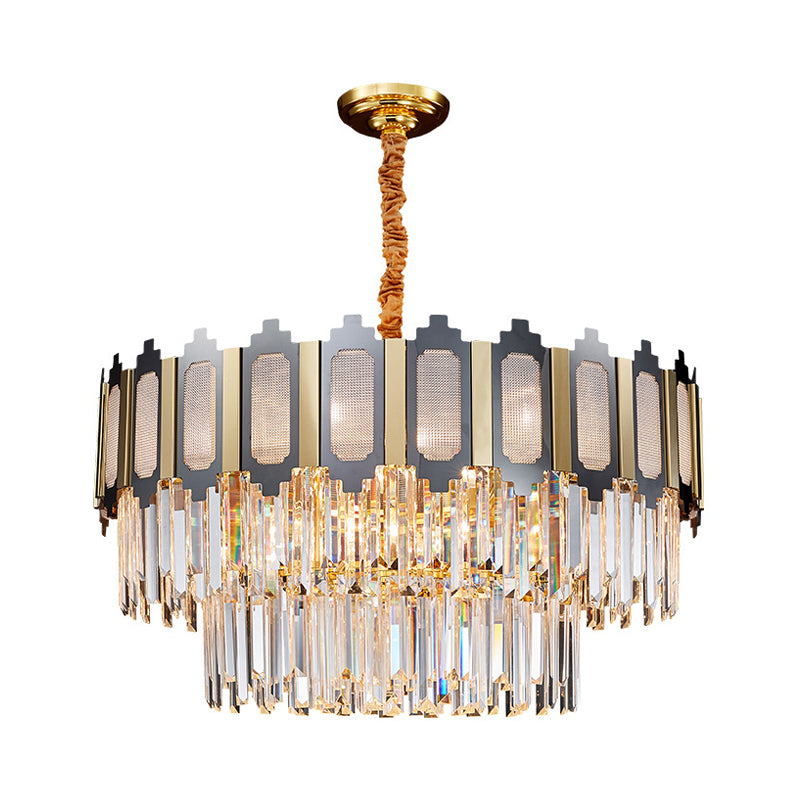 Contemporary Crystal Prisms Chandelier - 10 Bulbs Clear Circular Design For Suspension Lighting In