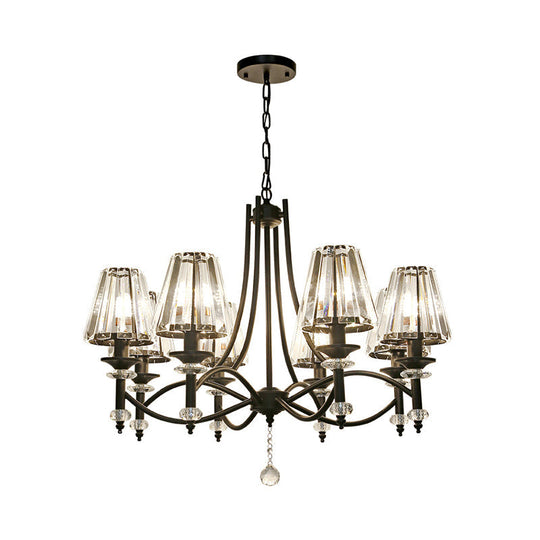 Modern Black Chandelier: 8-Head Hanging Light Fixture With Crystal Swirled Arms And Glass Ball
