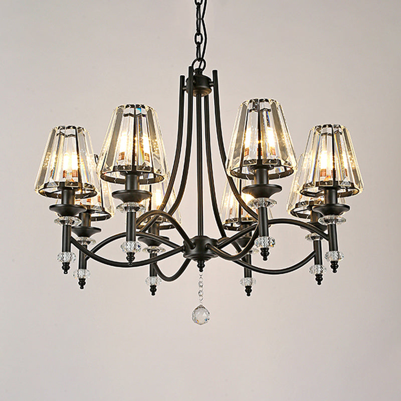 Modern Black Chandelier: 8-Head Hanging Light Fixture With Crystal Swirled Arms And Glass Ball