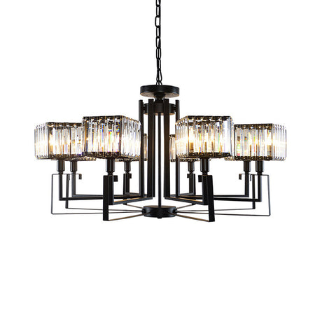 Modern Black Crystal Chandelier Lighting: 6/8-Head Metal Frame Hanging Light With Crooked Design