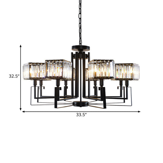 Modern Black Crystal Chandelier With Crooked Metal Frame - 6/8 Heads Clear Cubic Shades