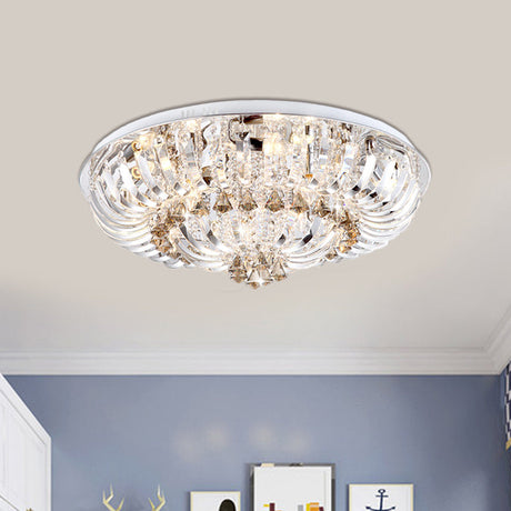 Modern Crystal Led Flush Mount Lamp With Clear Stands And Draping Bowl - White/Warm Light 27/31.5