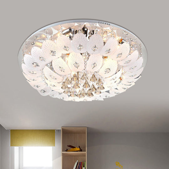 Ivory Crystal Led Bowl Flush Ceiling Light - Modern Warm Lighting Fixture 23.5/31.5 Wide