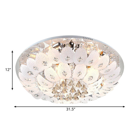 Ivory Crystal Led Bowl Flush Ceiling Light - Modern Warm Lighting Fixture 23.5/31.5 Wide