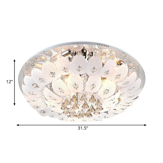 Ivory Crystal Led Bowl Flush Ceiling Light - Modern Warm Lighting Fixture 23.5/31.5 Wide