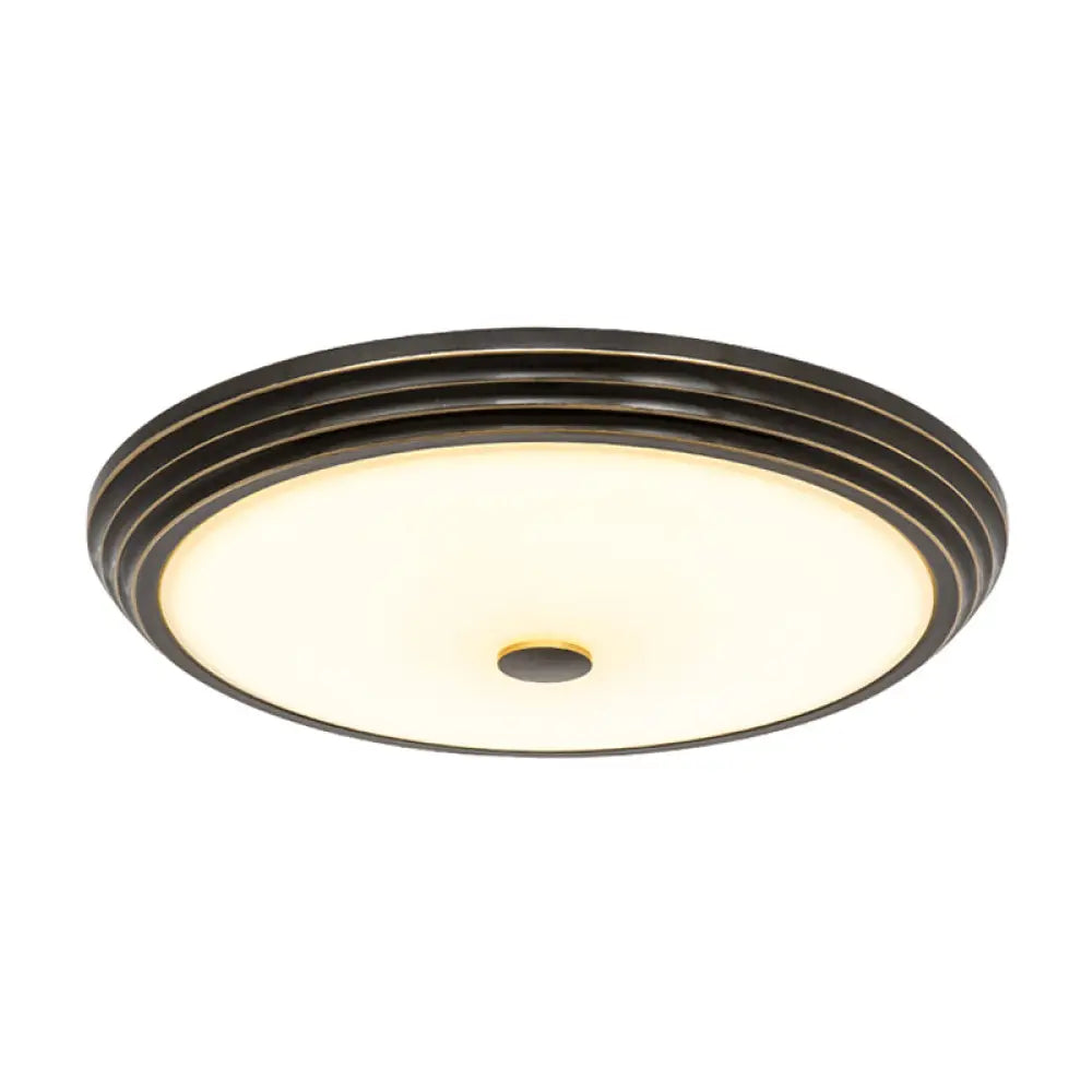 14/15/19 Wide Black Country Style Circular Led Flush Ceiling Lighting With Opal Glass - Mount
