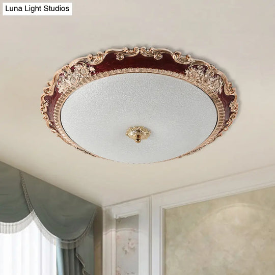 14’/16’/19.5’ Led Bowl Flush Mount Lamp Countryside Red/Blue Finish Ceiling Light For Bedroom
