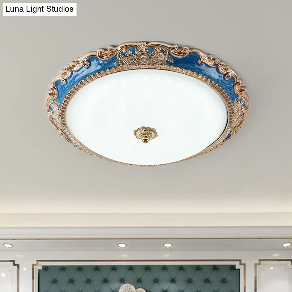 14’/16’/19.5’ Led Bowl Flush Mount Lamp Countryside Red/Blue Finish Ceiling Light For Bedroom