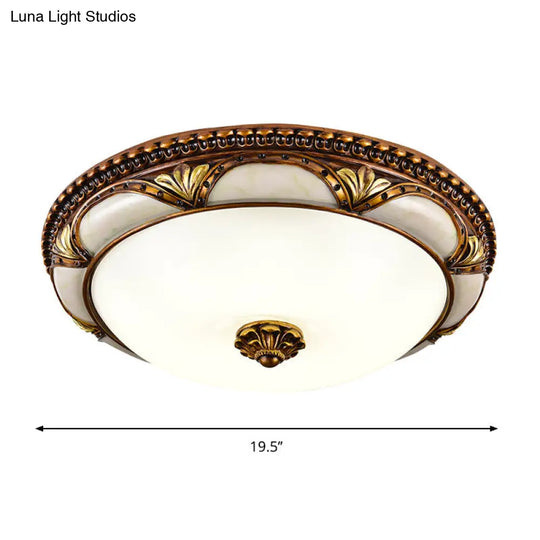 14/16/19.5 Led Floral Cream Glass Ceiling Lamp Fixture In Brass