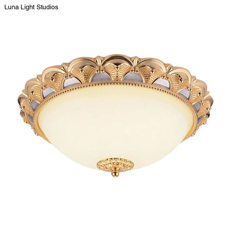 14’/16’ W Led Flushmount Classic Style Gold Ceiling Light Fixture With Opaline Glass Cloche