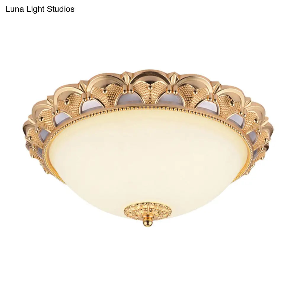 14/16 W Led Flushmount Classic Style Gold Ceiling Light Fixture With Opaline Glass Cloche