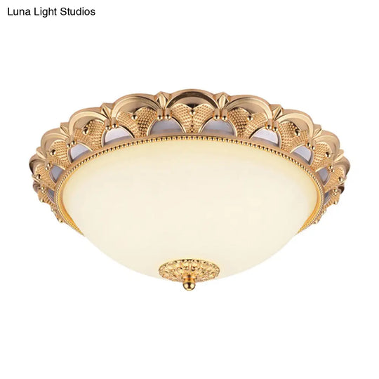 14/16 W Led Flushmount Classic Style Gold Ceiling Light Fixture With Opaline Glass Cloche