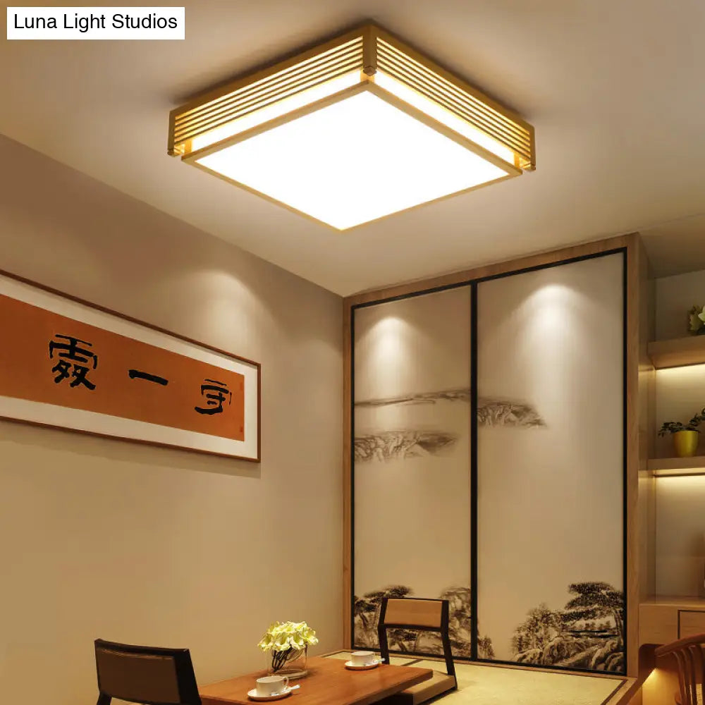 14/18/21.5W Acrylic Flush Mount Led Ceiling Light In Warm/White With Wood Guard - Square Box Simple