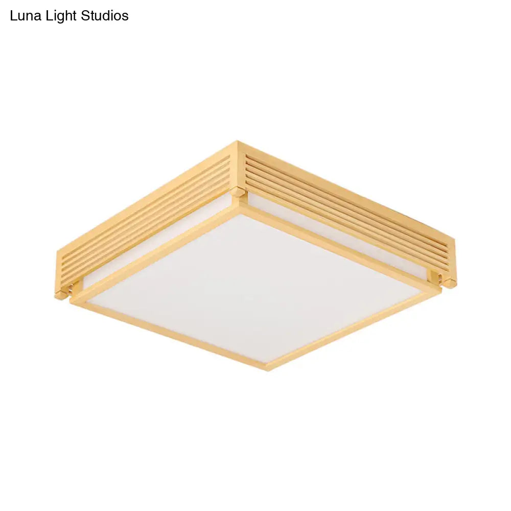14’/18’/21.5’W Acrylic Flush Mount Led Ceiling Light In Warm/White With Wood Guard - Square
