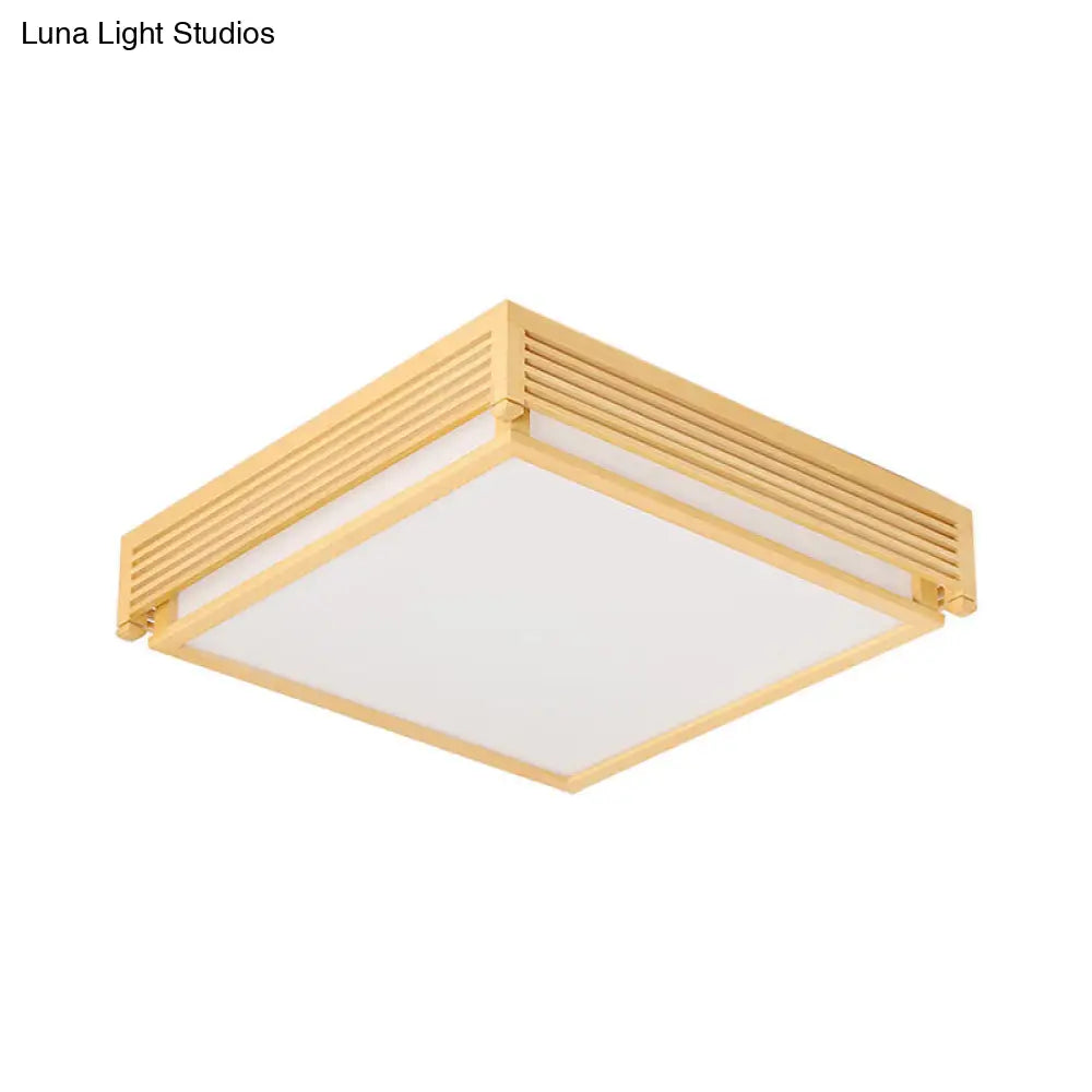 14/18/21.5W Acrylic Flush Mount Led Ceiling Light In Warm/White With Wood Guard - Square Box Simple