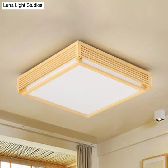 14’/18’/21.5’W Acrylic Flush Mount Led Ceiling Light In Warm/White With Wood Guard - Square