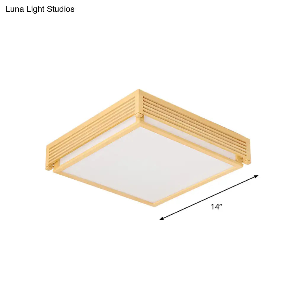 14’/18’/21.5’W Acrylic Flush Mount Led Ceiling Light In Warm/White With Wood Guard - Square