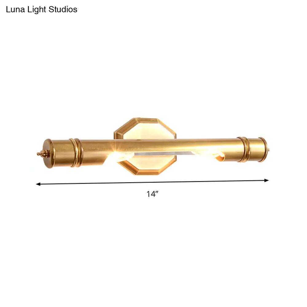 14/18 Retro Brass Vanity Light Wall Mounted Metal Sconce With 2 Bulbs For Bathroom Lighting